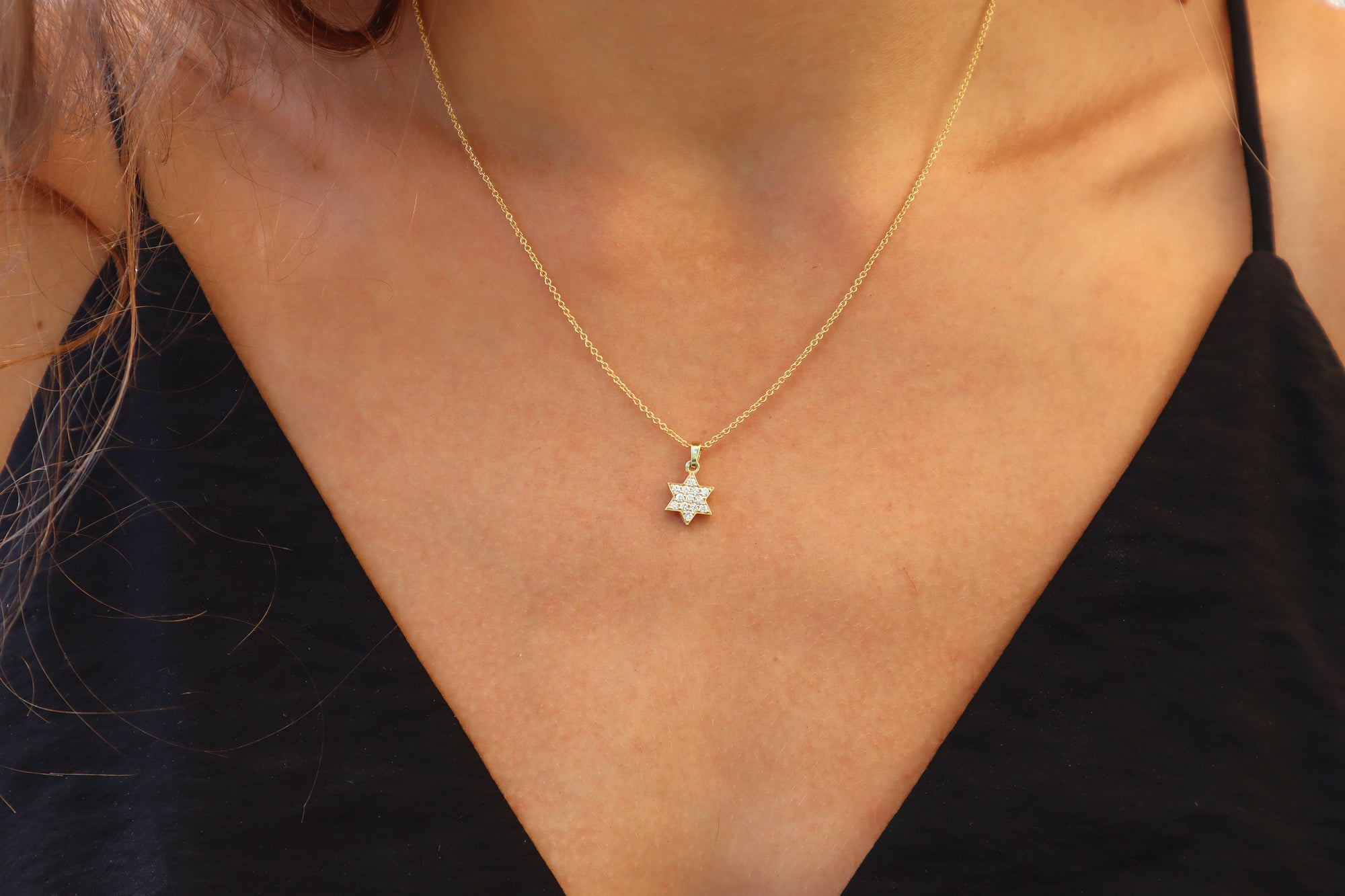 Gold Star of David Necklace With Diamonds