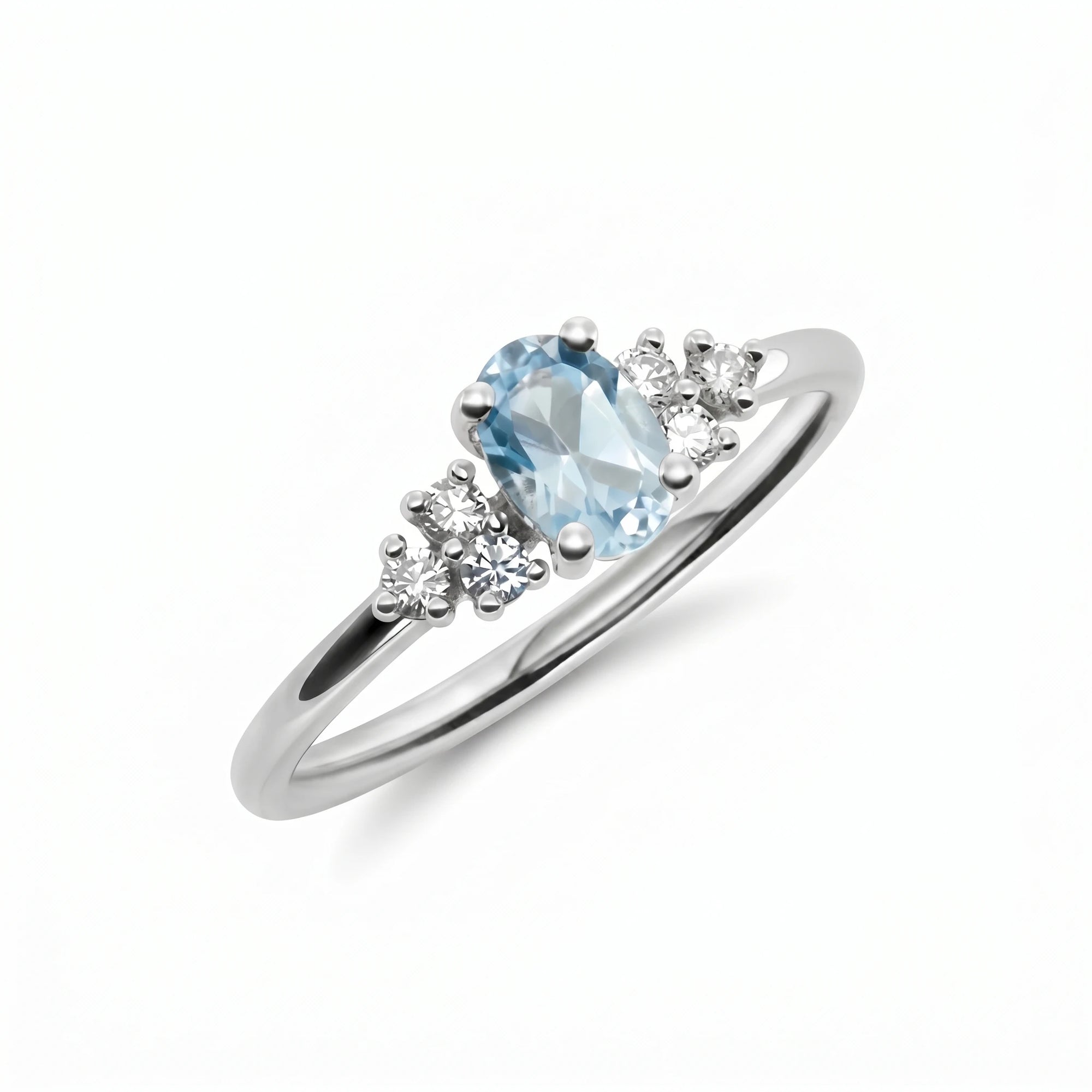 Blue Topaz and Diamond White Gold Ring