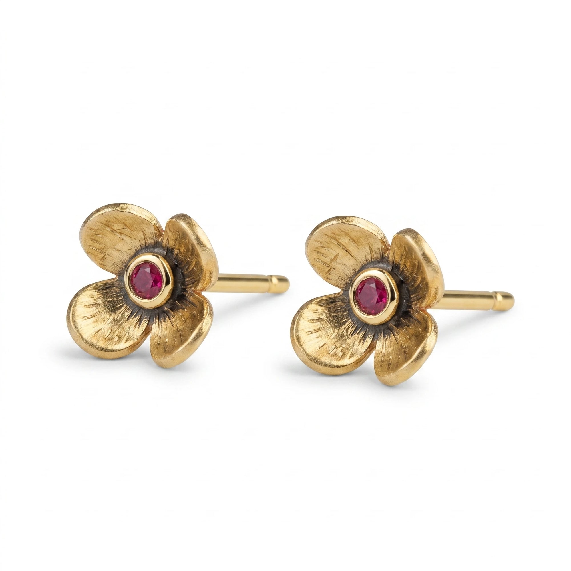 Gold and Ruby Flower Earrings