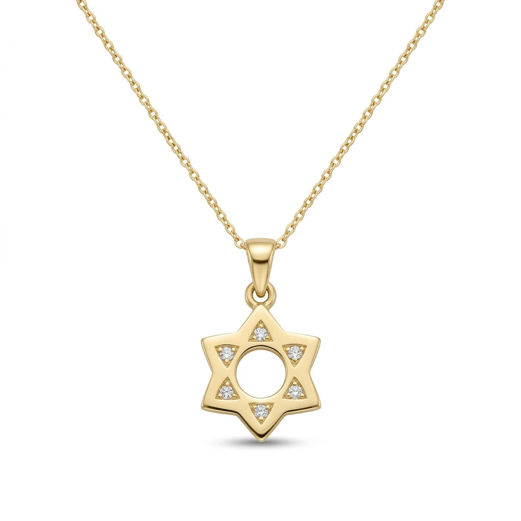 Diamond and Gold Star of David Necklace