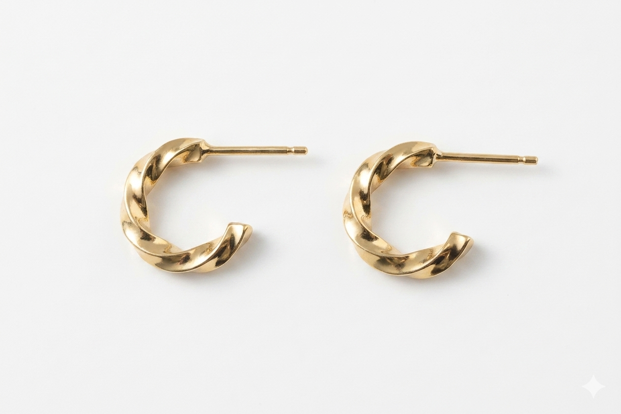 Gold Twisted Huggie Hoop Earrings