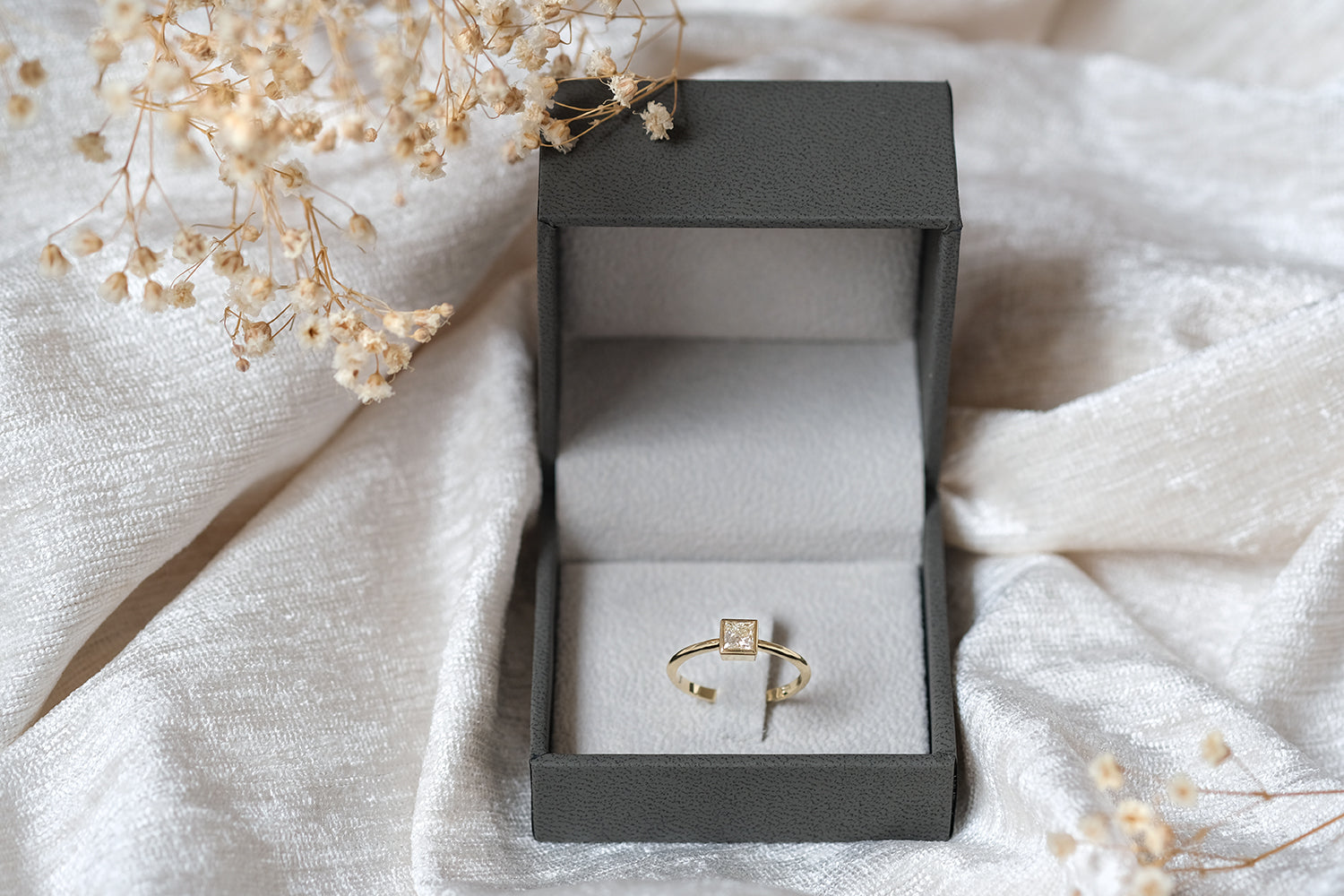 Princess Cut Engagement  Gold Ring