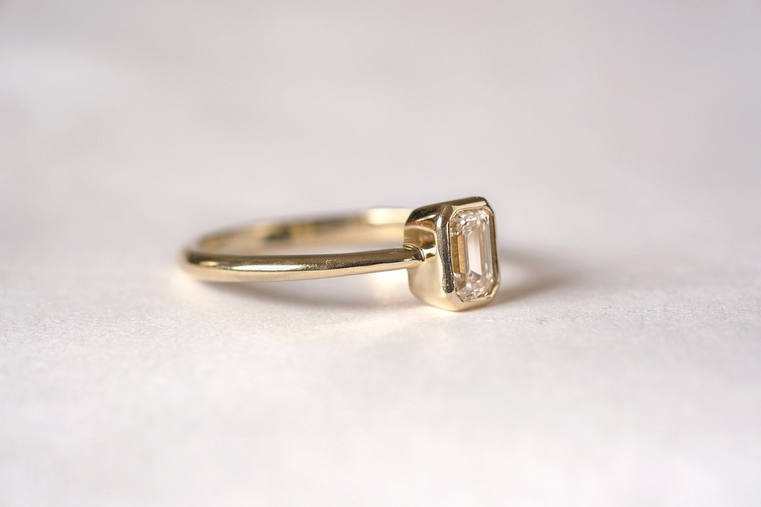 Engagement Gold Ring Set With A Diamond - Emerald Cut