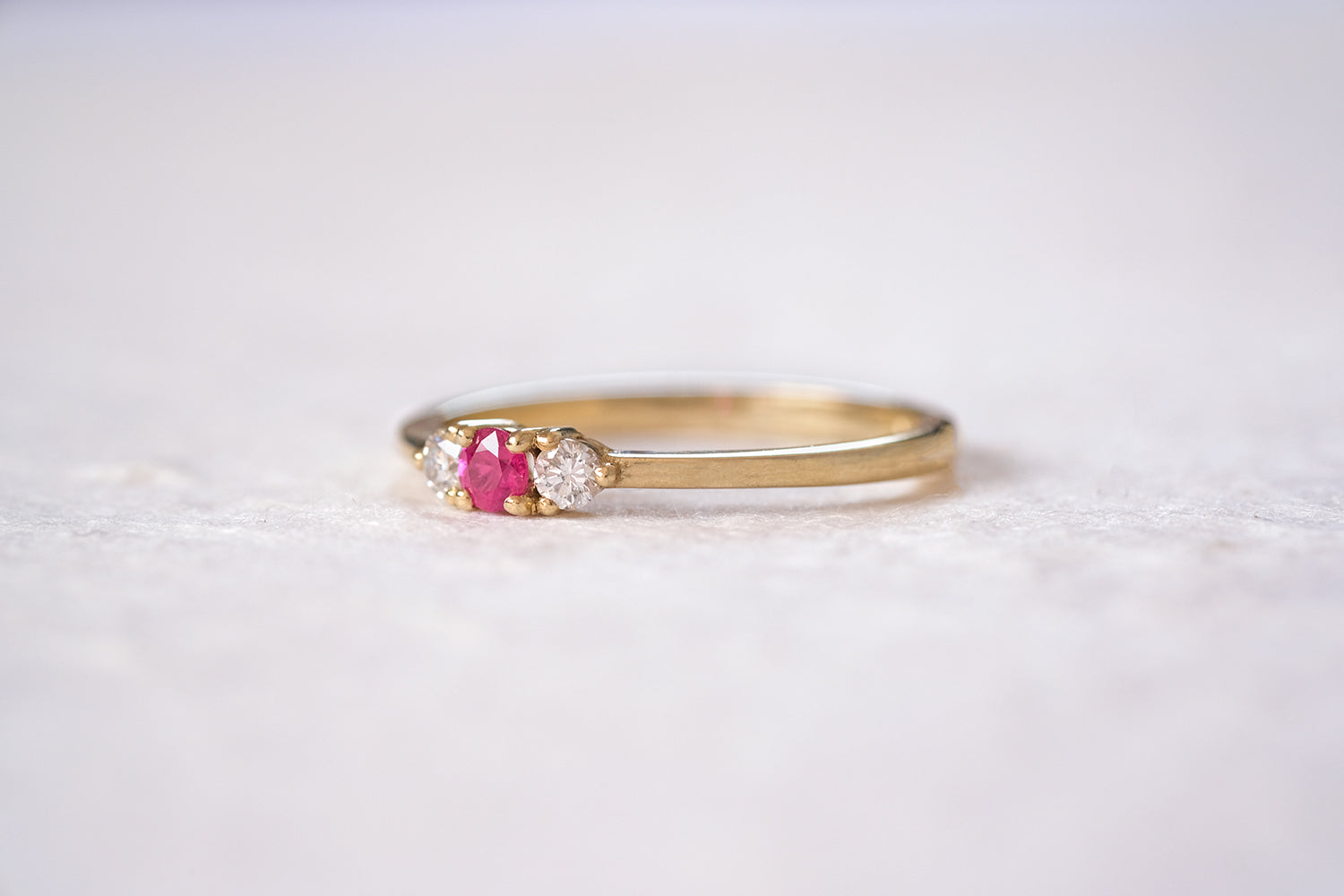 Engagement Gold Ring Set With A Ruby And Two Diamonds