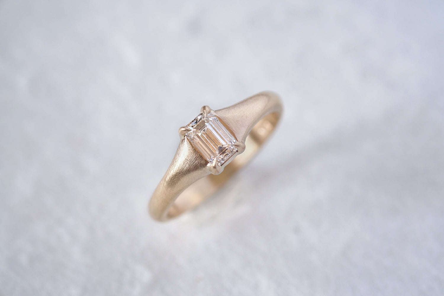 Engagement Gold Ring Set With A Diamond - Emerald Cut