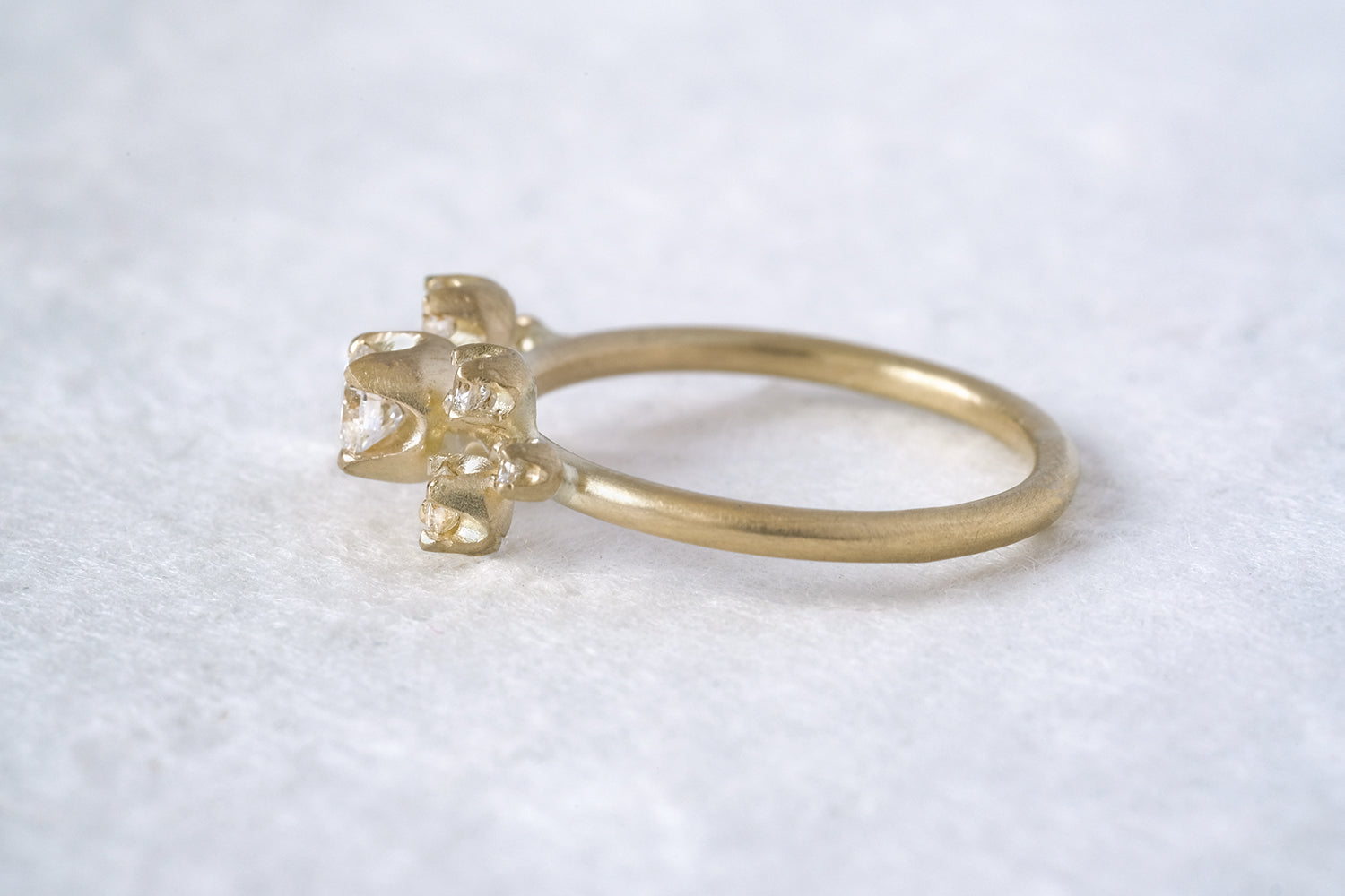 Gold Floral Engagement Ring Set With Seven Diamonds