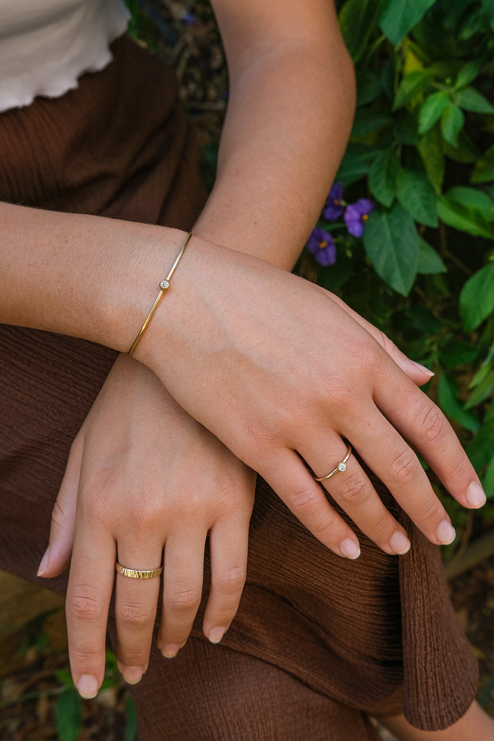 Gold Bracelet Set With A Natural Diamond