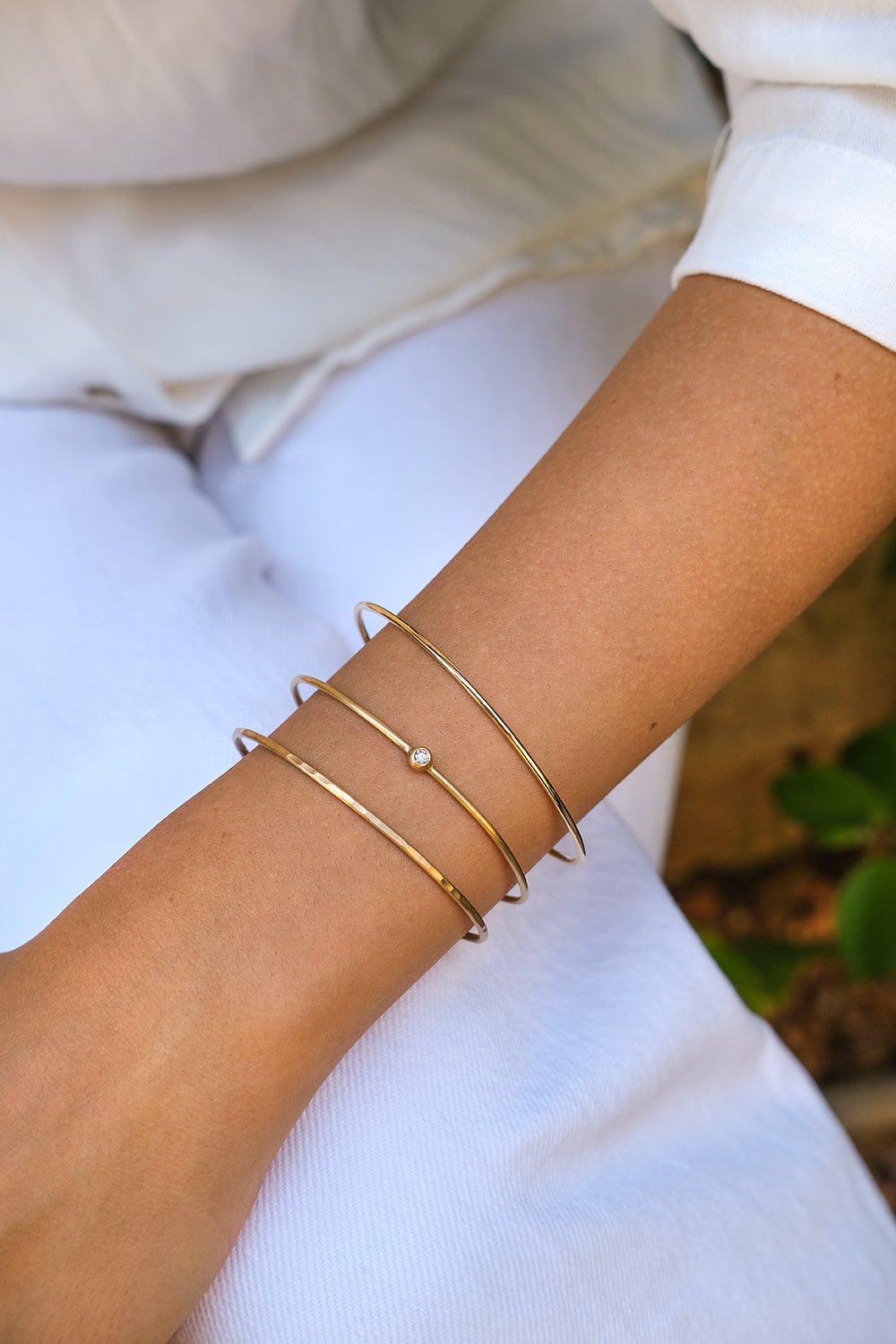 Delicate Gold Bracelet With A Hammered Finish