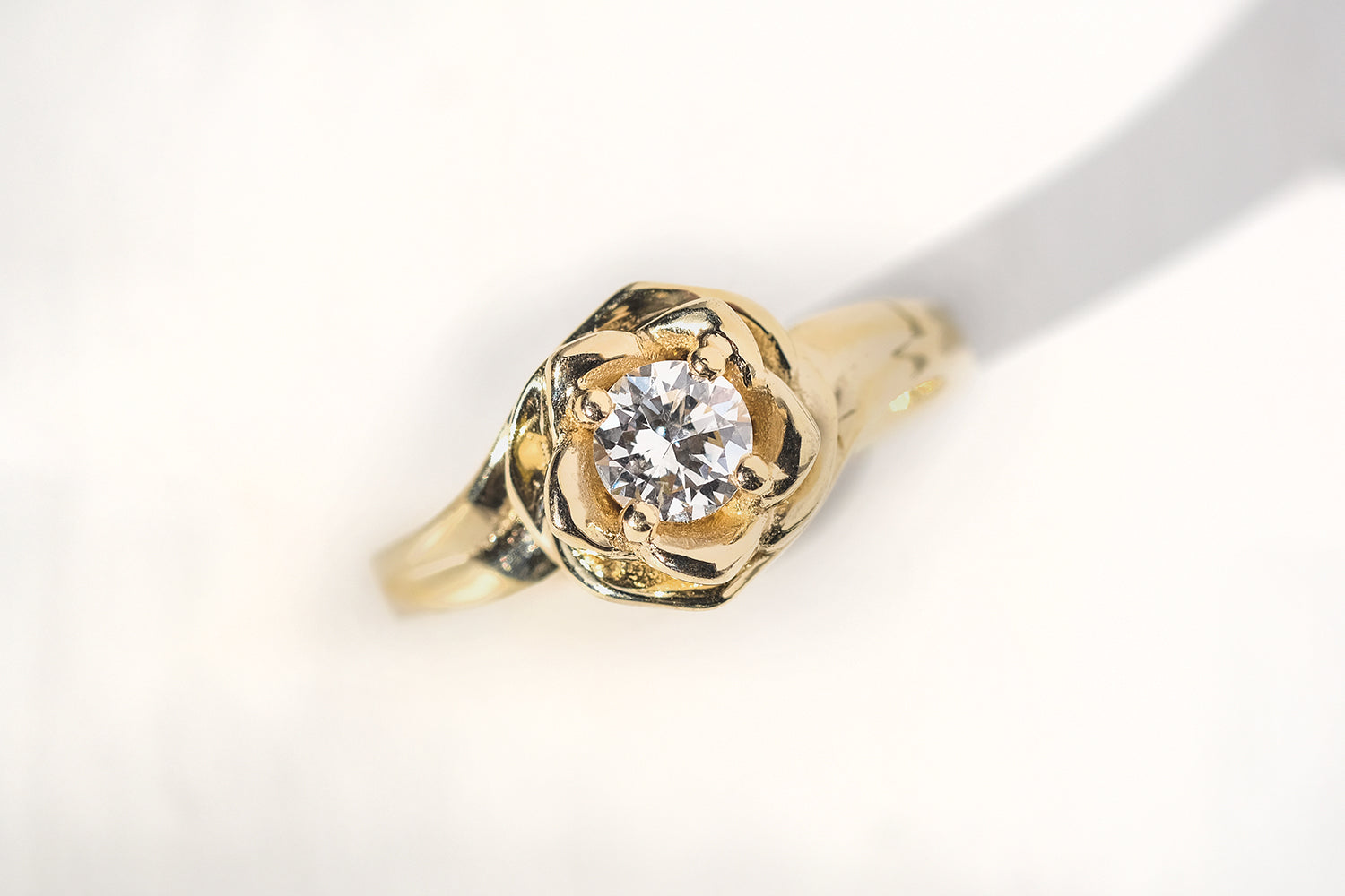 Gold Flower Engagement Ring Set With A Diamond