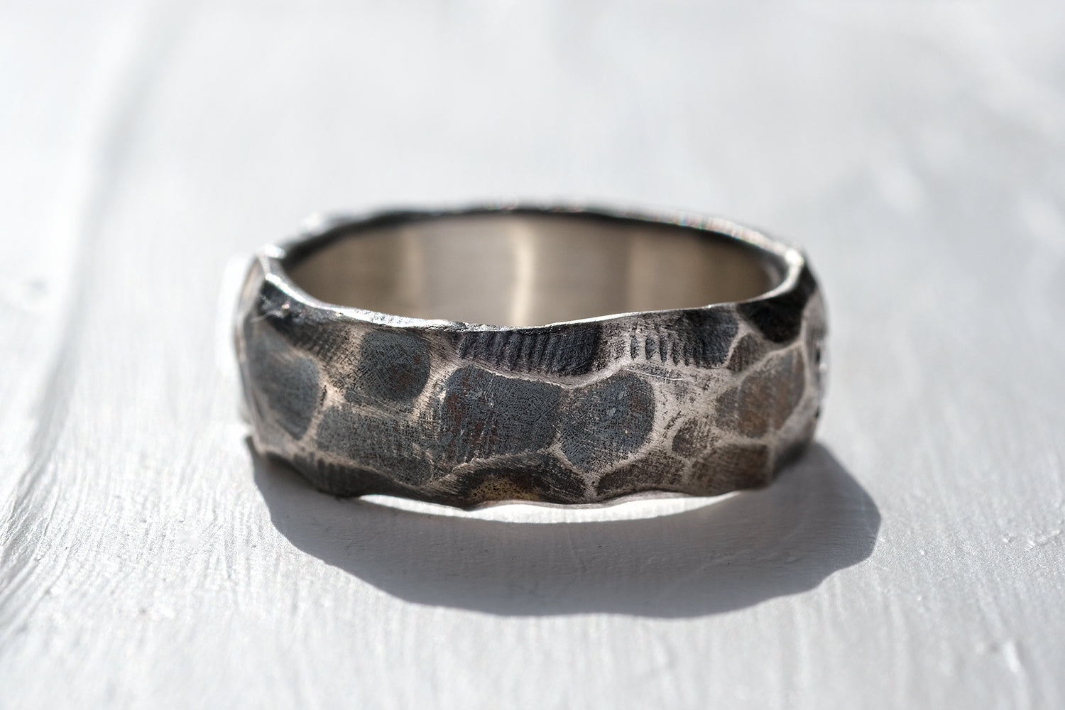 Silver Ring For Men - Roughly Hammered Finish Set With A Diamond
