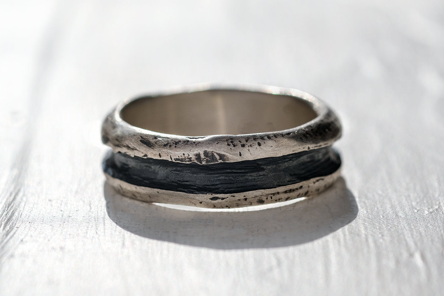 Silver Ring For Men - With A Central Crevasse