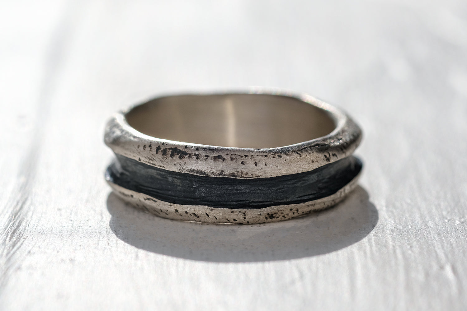 Silver Ring For Men - With A Central Crevasse